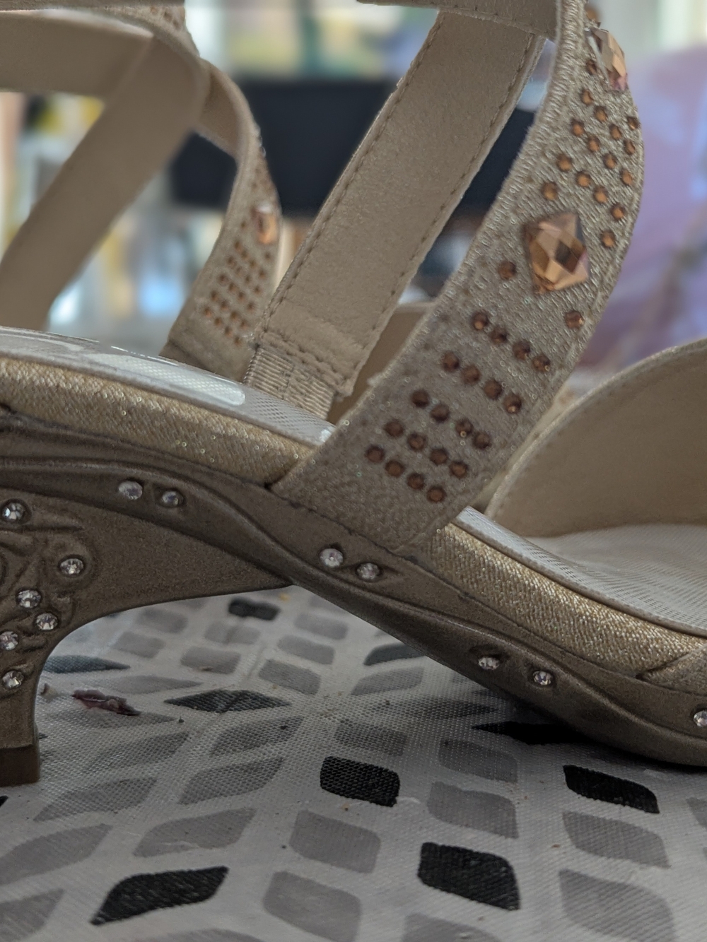 Beige Crystal Strappy Evening Heels - Picture 5 of 6
